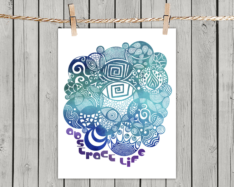 Turquoise Abstract Life - Poster Print 8x10 - Of Fine Art Illustration For Your Wall Decor
