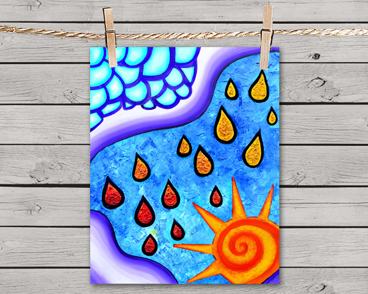Poster Print 8x10 - Multicolored Sunny Rainy Day - Of Fine Art Painting For Your Wall Decor