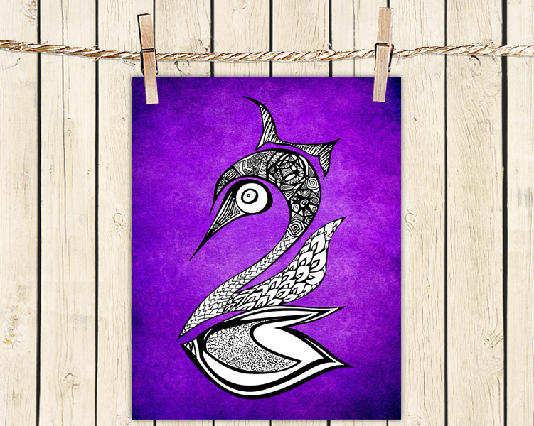 Poster Print 8x10 - Purple Swan - Of Fine Art Illustration For Your Wall Decor