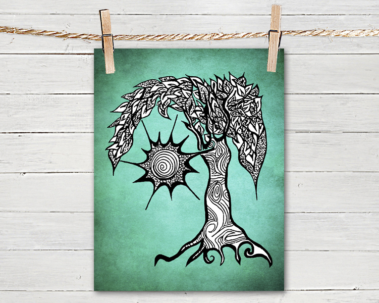 Poster Print 8x10 -green Sunny Tree - Of Fine Art Illustration For Your Wall Decor