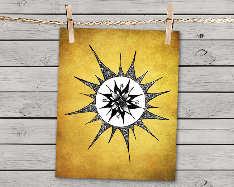 Poster Print 8x10 - Yellow Sun Flower - Of Fine Art Illustration For Your Wall Decor
