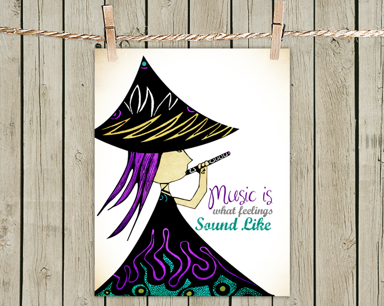 Poster Print 8x10 - Flute Princess Quote - Of Fine Art Illustration For Your Wall Decor