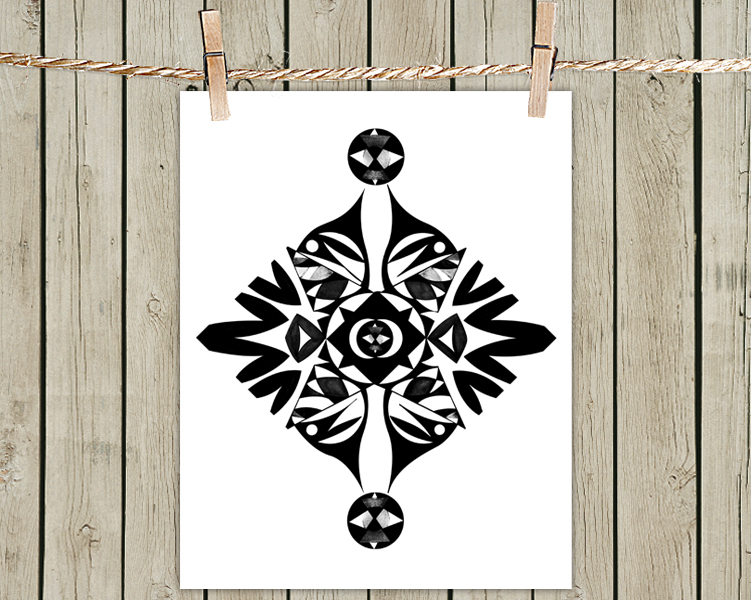 Ethnic Symmetry White - Poster Print 8x10 - Of Fine Art Illustration For Your Wall Decor
