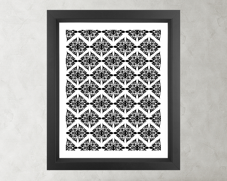 Ethnic Symmetry White Pattern- Poster Print 8x10 - Of Fine Art Illustration For Your Wall Decor