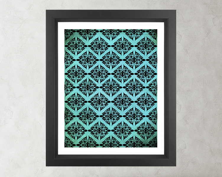 Ethnic Symmetry Turquoise Pattern- Poster Print 8x10 - Of Fine Art Illustration For Your Wall Decor