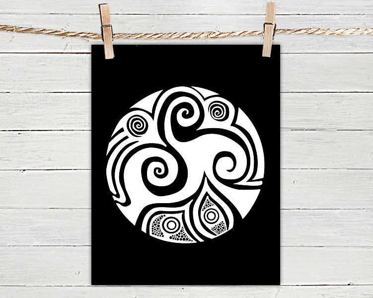 Poster Print 8x10 - Spirals In My Life Black - Of Tribal Illustration For Your Wall Decor