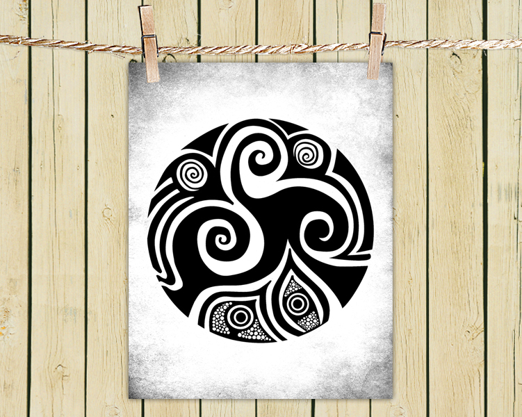 Poster Print 8x10 - Spirals In My Life White - Of Tribal Illustration For Your Wall Decor