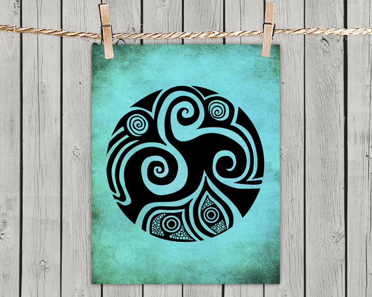 Poster Print 8x10 - Spirals In My Life Turquoise - of Tribal Illustration for Your Wall Decor